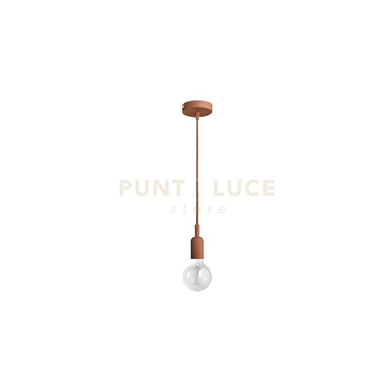 foto del prodotto gea luce gso073 pendente flute cavo in stoffa e rosone rame 1 luce attacco e27 d.4,2cm