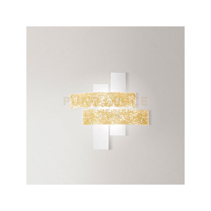 foto del prodotto gea luce lara p m applique a parete in metallo e vetro bianco foglia oro 2 luci attacco e27 70x70cm