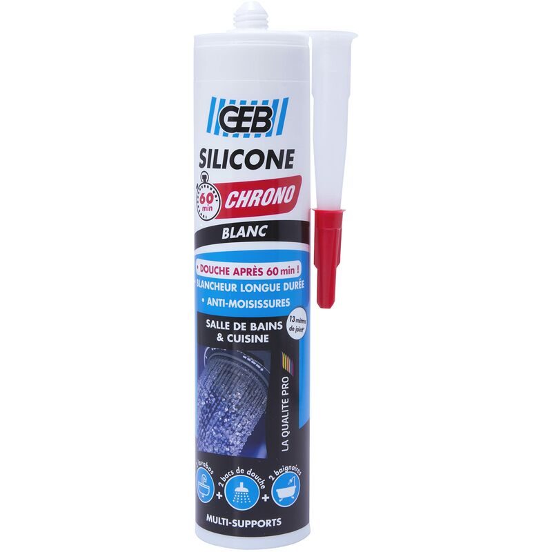 foto del prodotto geb 3283988907807 mastice in silicone acetico, 280 ml, 60 min chrono, bianco, 5,5 32 x 58 mm