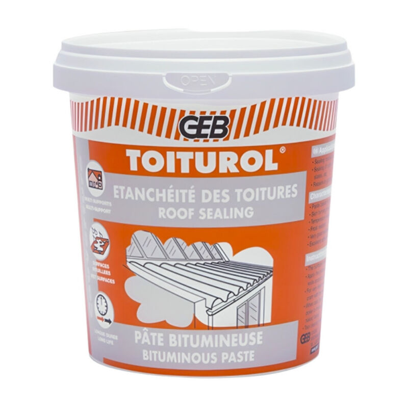 foto del prodotto geb mastice bituminoso toiturol 900g per l impermeabilizzazione di tetti, grondaie, canali di scolo, senza falda, tutti i materiali