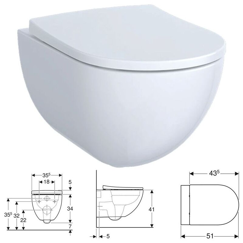 foto del prodotto geberit acanto vaso sospeso a cacciata rimfree, completo di sedile con chiusura ammortizzata e sgancio rapido, colore bianco finitura lucido