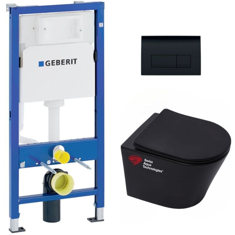 foto del prodotto geberit bati support duofix sat infinitio flangeless in nero opaco sedile anticaduta placca delta 50 in nero opaco
