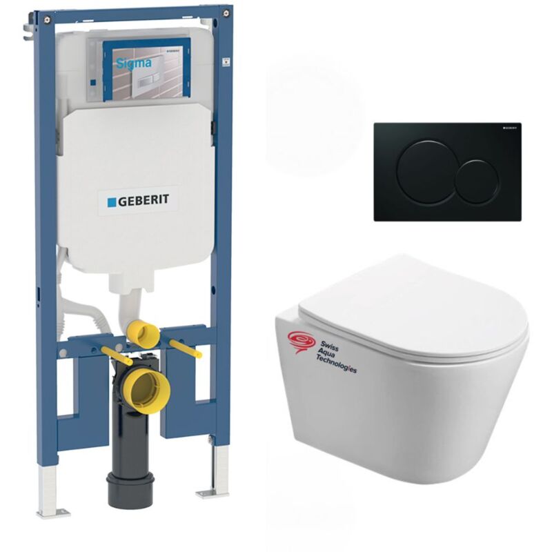 foto del prodotto geberit bati up720 pacchetto wc extrapiatto vaso sat senza flangia, fissaggi invisibili coperchio nero lucido slim infiniti