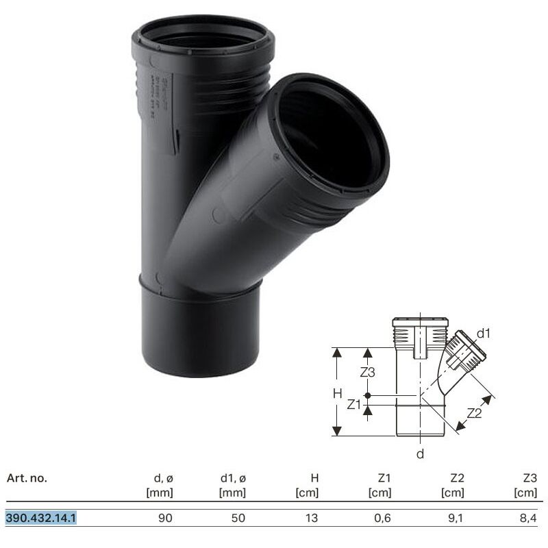 foto del prodotto geberit - braga ridotta 45° ad innesto in pp con guarnizione serie silent ø90/50
