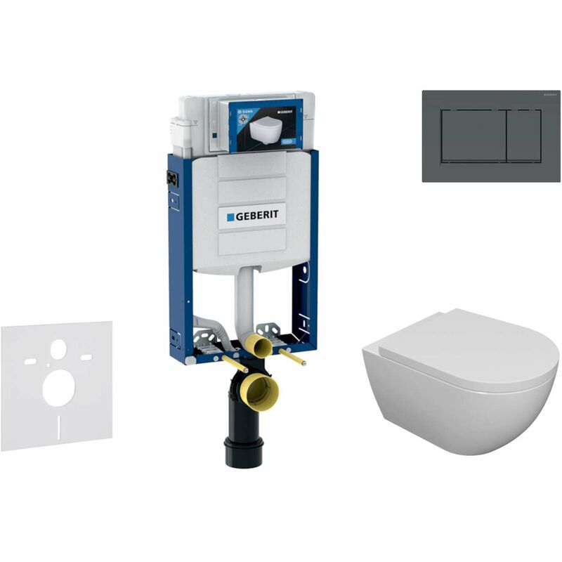 foto del prodotto geberit combifix set con modulo di installazione, vaso wc oudee e copriwater softclose, placca di comando sigma30, nero opaco nero sani15ca5100