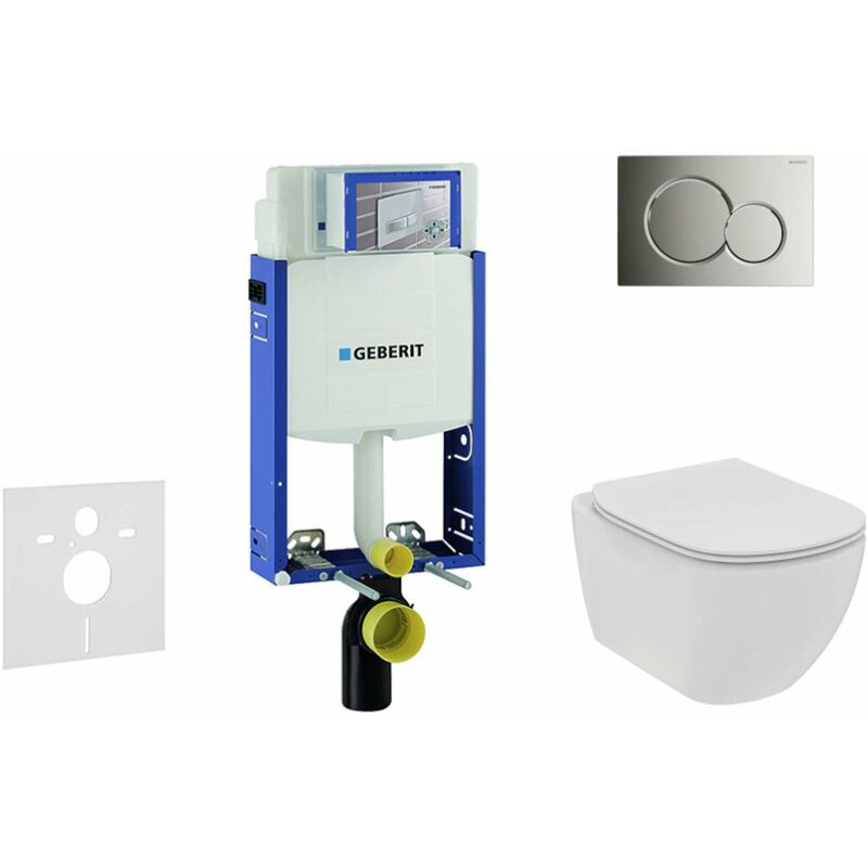 foto del prodotto geberit combifix set di installazione a parete, wc e sedile ideal standard tesi, placca sigma01, rimless, softclose,cromata 110.302.00.5 ne2