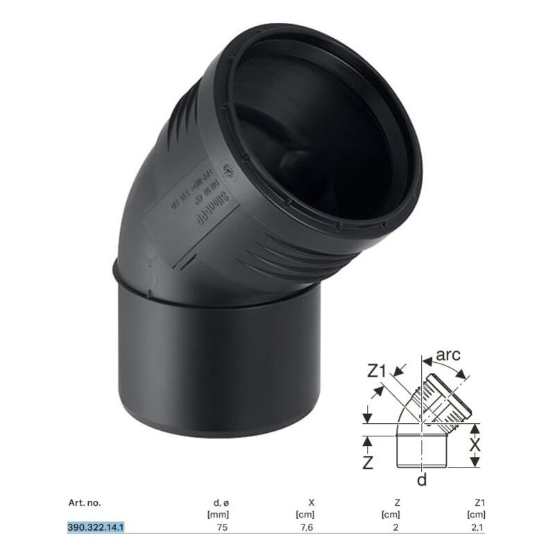 foto del prodotto geberit curva 45 ad innesto in pp con guarnizione serie silent 75
