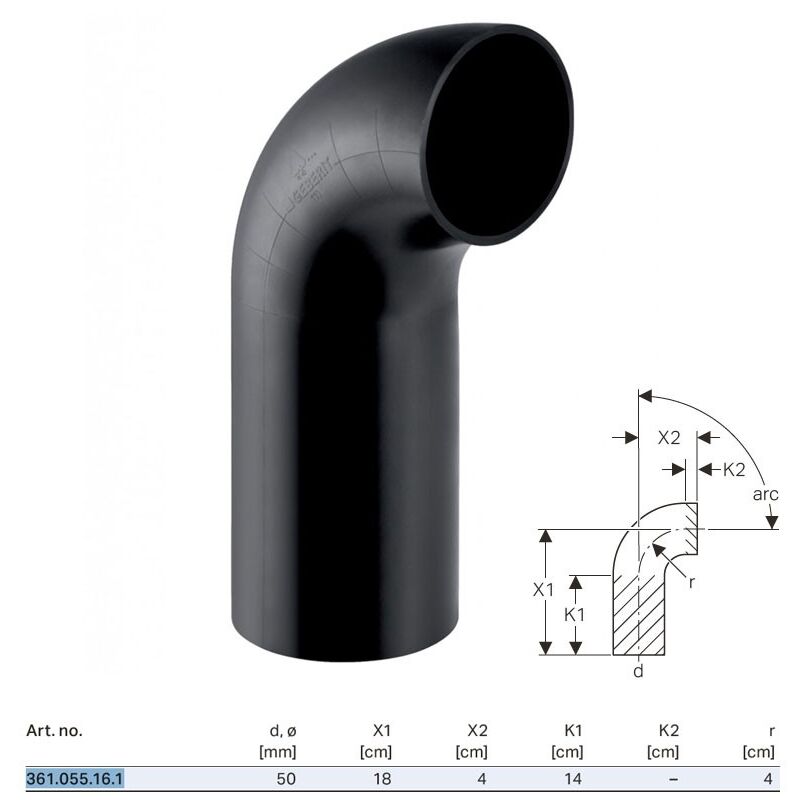 foto del prodotto geberit curva 90 pe a gambo lungo 50 mm 361.055.16.1
