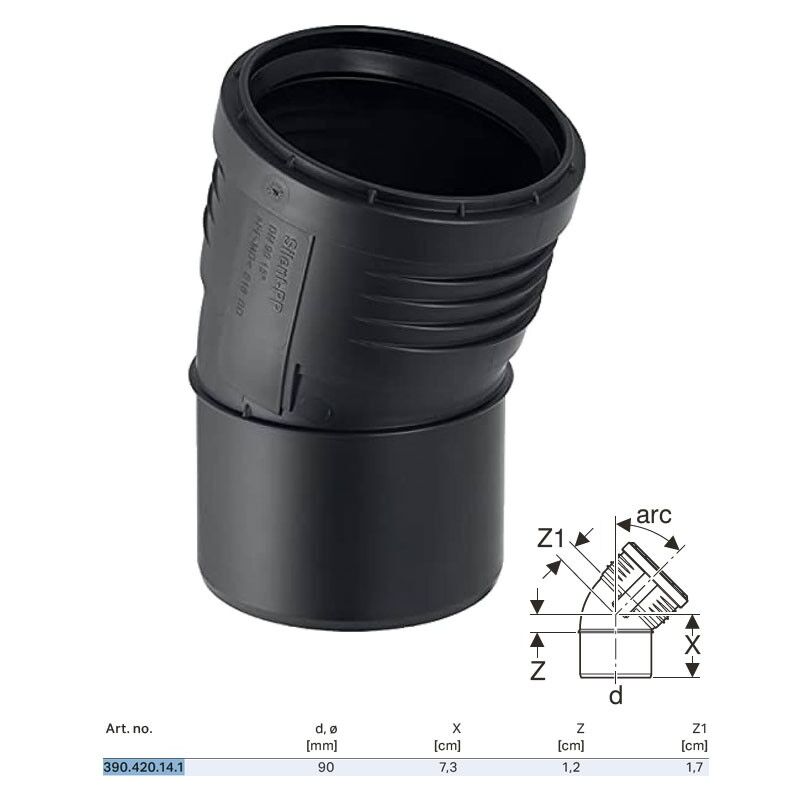 foto del prodotto geberit curva innesto silent pp a 15 90 mm 390.420.14.1