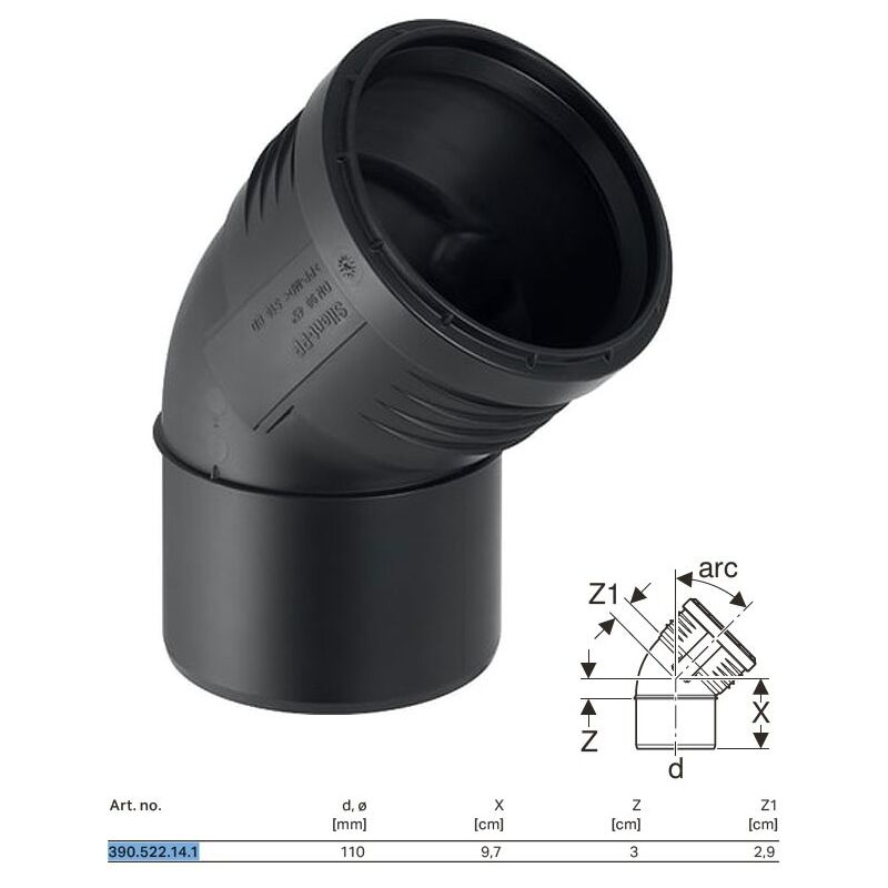 foto del prodotto geberit curva innesto silent pp a 45 110 mm 390.522.14.1