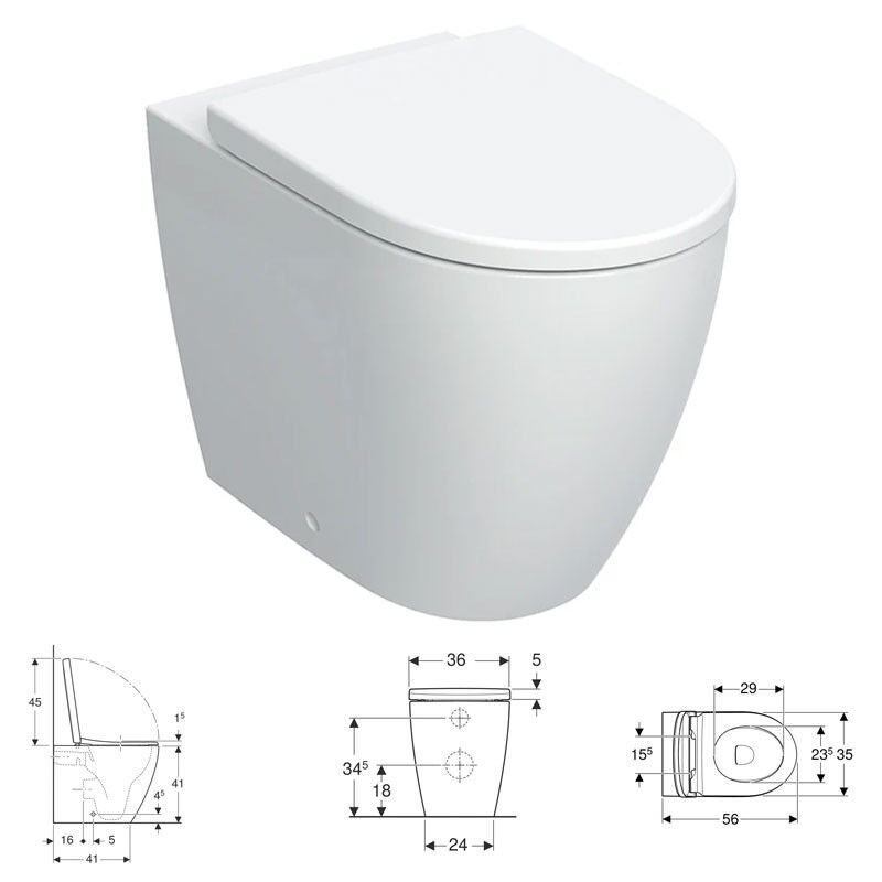 foto del prodotto geberit icon vaso a pavimento, a filo parete, rimfree con sedile con discesa ammortizzata, colore bianco finitura opaco 502.383.jt.1