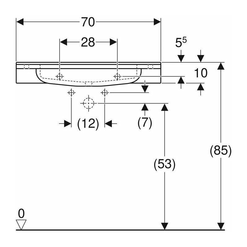 foto del prodotto geberit lavabo publica, forma angolare, con fori, adatto a persone con mobilit ridotta e con problemi di orientamento, 70x55cm, foro rubinetto