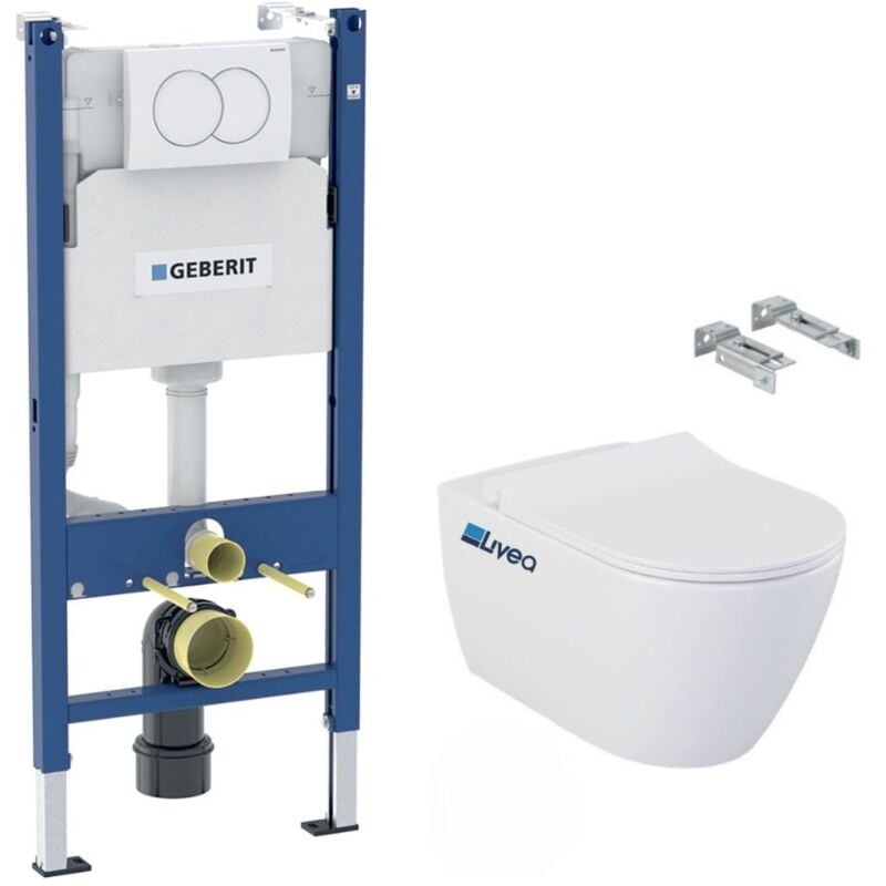 foto del prodotto geberit pacchetto wc telaio duofix tazza sospesa senza brida livea bello sedile soft close piastra bianca bellogeb3 