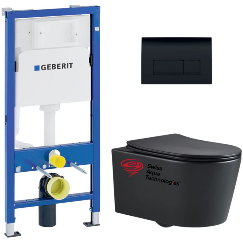 immagine 0 del prodotto geberit pack telaio rapid sl wc sat senza flangia in nero opaco sedile softclose placca nera