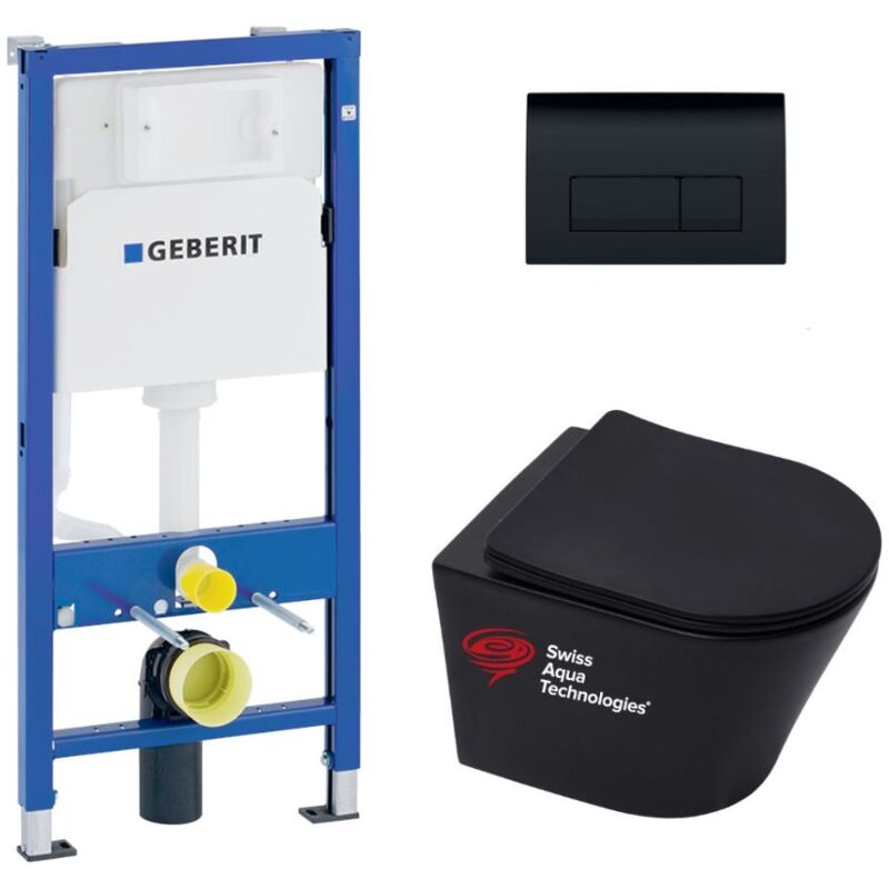 foto del prodotto geberit pack telaio wc duofix wc senza brida sat infinitio nero opaco sedile con chiusura rallentata piastra delta 50 nera