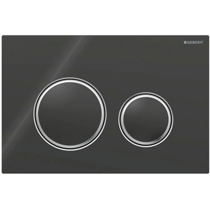 foto del prodotto geberit placca sigma50 round vetro nero cromo doppio tasto 115.884.sj.1 vetro nero