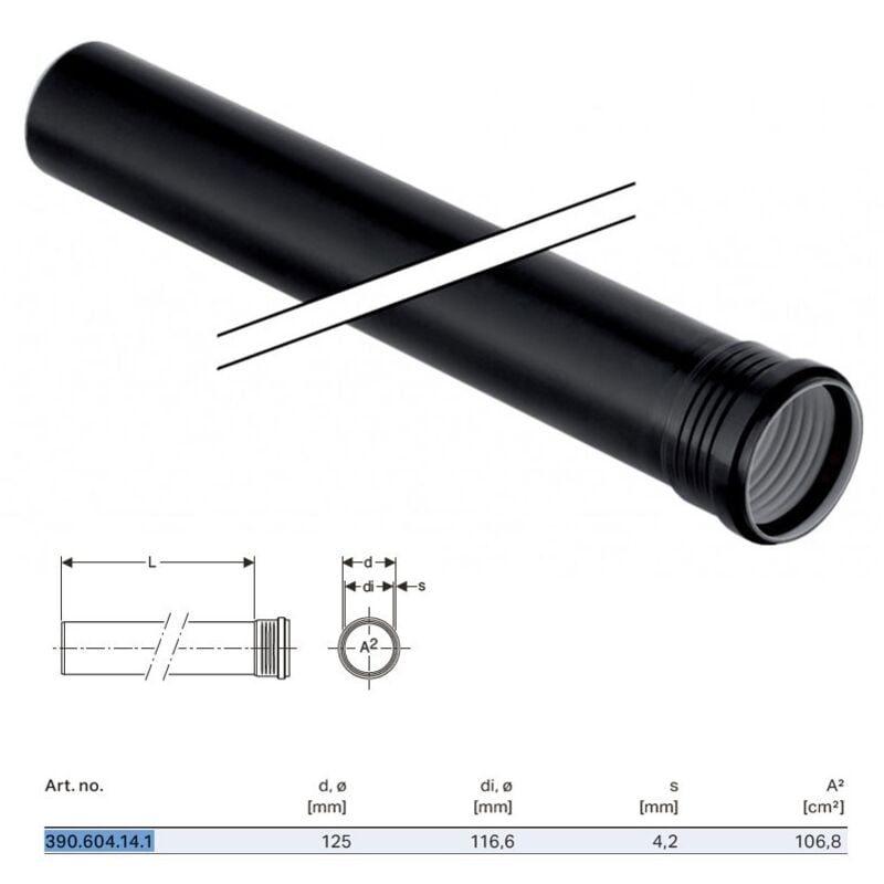 foto del prodotto geberit silent pp tubo gtdm con 1 bicchiere 125 x l.1000 mm 390.604.14.1