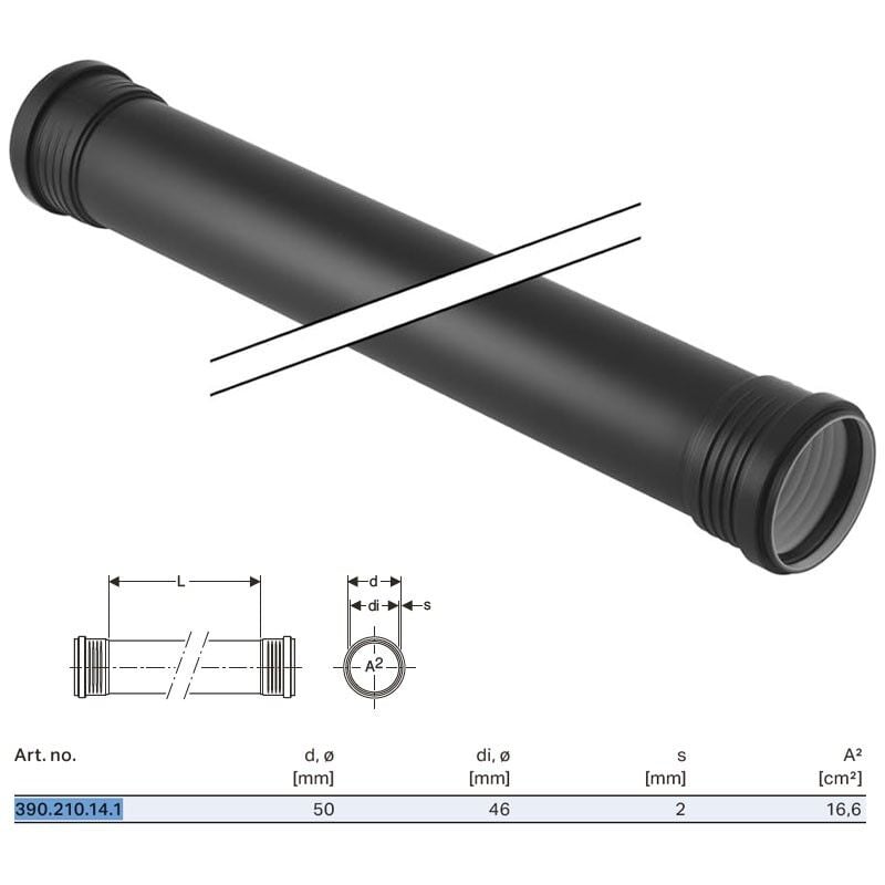foto del prodotto geberit silent pp tubo gtdm con 2 bicchieri 50 x l.500 mm 390.210.14.1