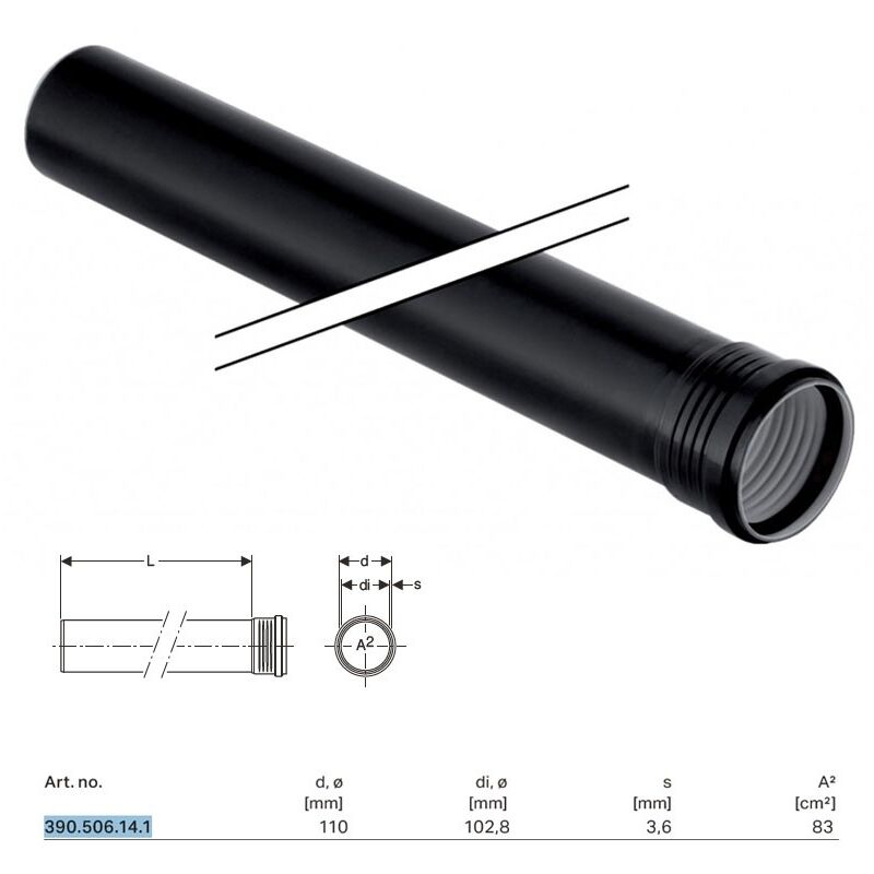 foto del prodotto geberit silent pp tubo gtem con 1 bicchiere 110 x l.2000 mm 390.506.14.1