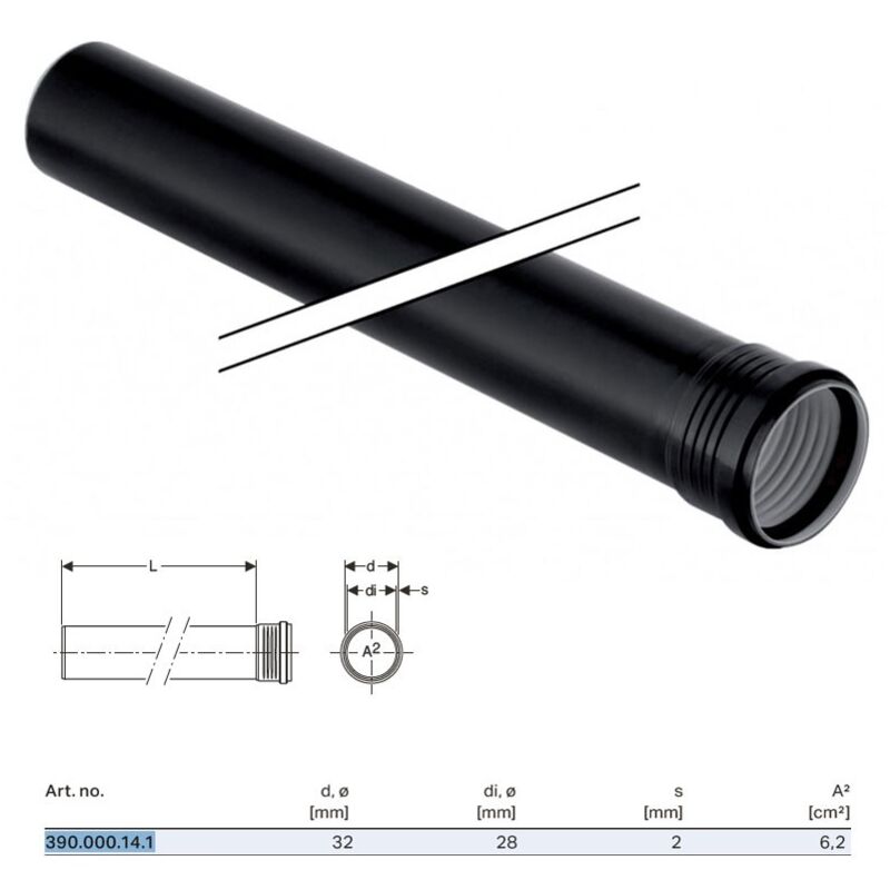 foto del prodotto geberit silent pp tubo gtem con 1 bicchiere 32 x l.150 mm 390.000.14.1