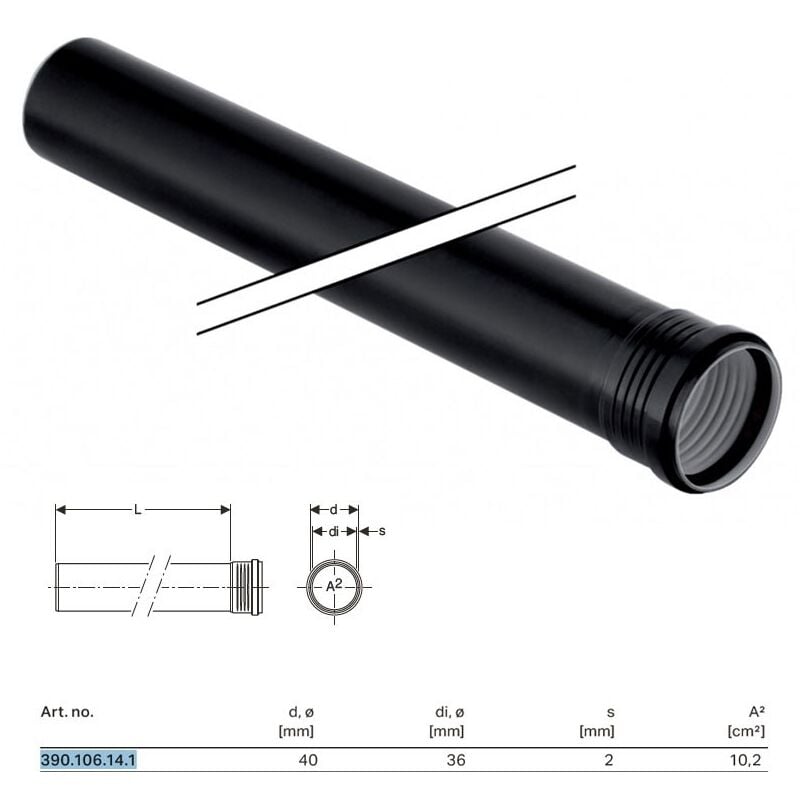 foto del prodotto geberit silent pp tubo gtem con 1 bicchiere 40 x l.2000 mm 390.106.14.1