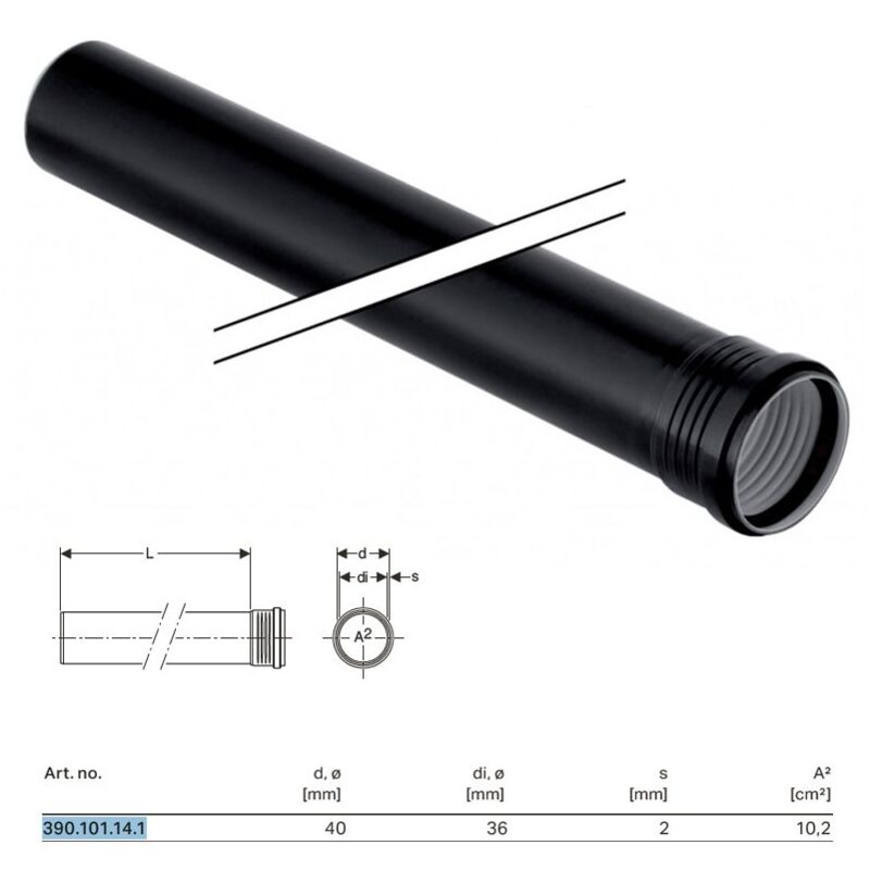 foto del prodotto geberit silent pp tubo gtem con 1 bicchiere 40 x l.250 mm 390.101.14.1