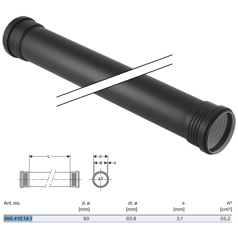 foto del prodotto geberit - tubo 2 bicchieri ad innesto in pp con guarnizione serie silent ø90 mt 0,5