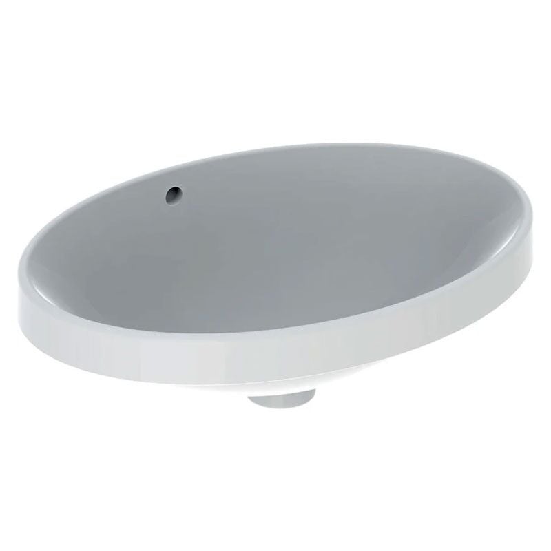 foto del prodotto geberit variform lavabo ovale soprapiano 55 cm, da incasso, senza foro rubinetteria, con troppopieno, colore bianco finitura lucido 500.716.01.2