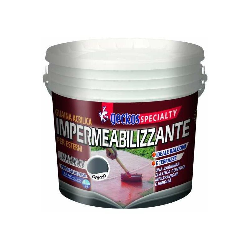 foto del prodotto geckos - guaina acrilica grigio - 4l - impermeabilizzante esterni