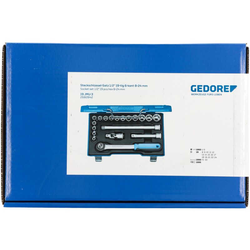 foto del prodotto gedore 19 jmu 3 set di chiavi a bussola 1 2 , 19 pezzi, 6 facce 8 24 mm