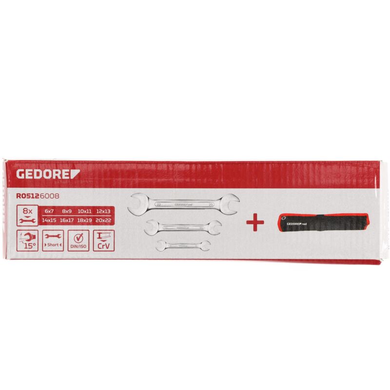 foto del prodotto gedore r05126008 set di chiavi doppie a forchetta corte sw6 22 mm 8 pezzi