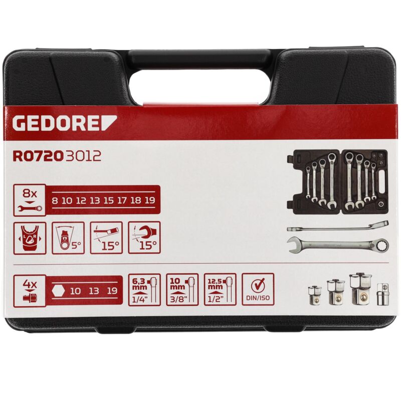 foto del prodotto gedore r07203012 set di chiavi a bocca a cricchetto sw8 19 mm 12 pezzi