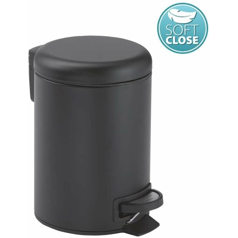 foto del prodotto gedy g-potty pattumiera bagno nera 5 l, misure 27,5x20,6x26,8 cm, in acciaio inox e polipropilene, cestino bagno con chiusura soft close, cestino