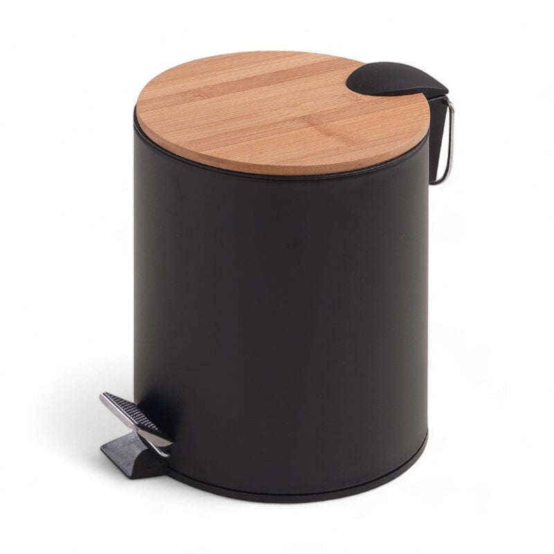 foto del prodotto gedy pattumiera elegante moderna in metallo da bagno 5 litri con pedale per apertura e cestino estraibile con coperchio in bamboo