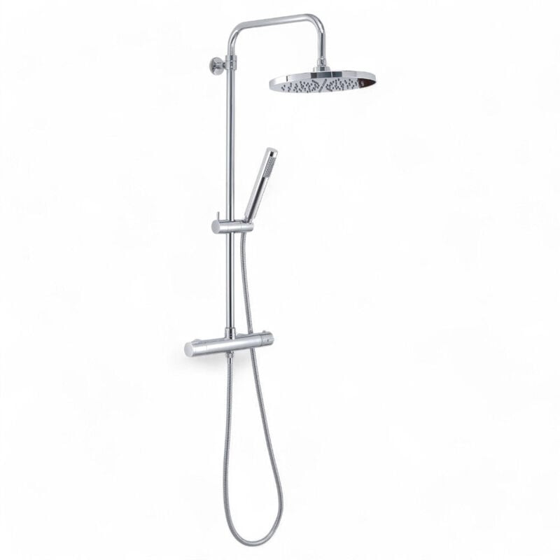 foto del prodotto gedy set colonna doccia tondo cromo con miscelatore termostato soffione 1 getto e doccetta 28x50x85 126 cm