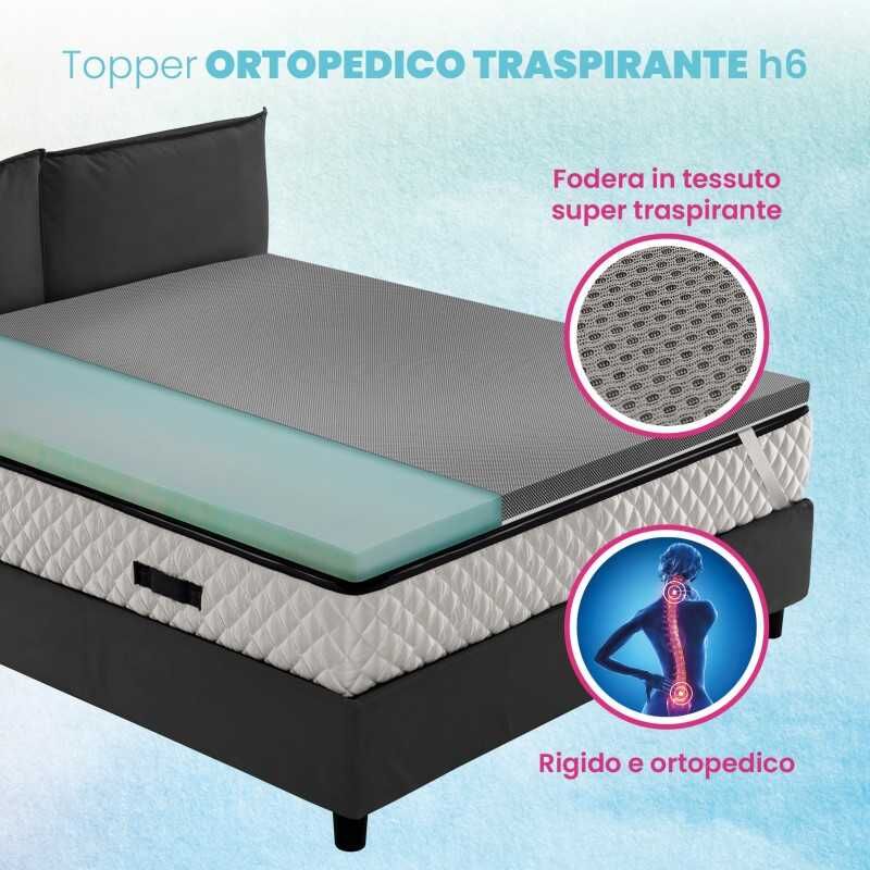 foto del prodotto geemma topper rigido ortopedico made in italy, il correttore per materasso alto 6 cm con tessuto traspirante sfoderabile air biogreen 80x190 cm