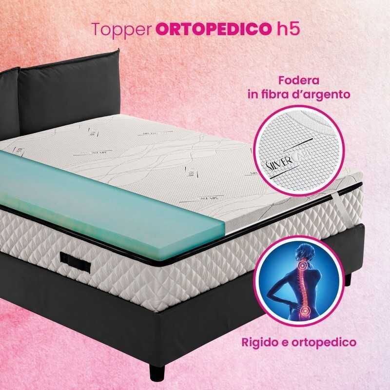 foto del prodotto geemma topper, sovra materasso rigido, correttore ortopedico materasso in biogreen alto 5 cm, tessuto anallergico sfoderabile, 4 lati in argento
