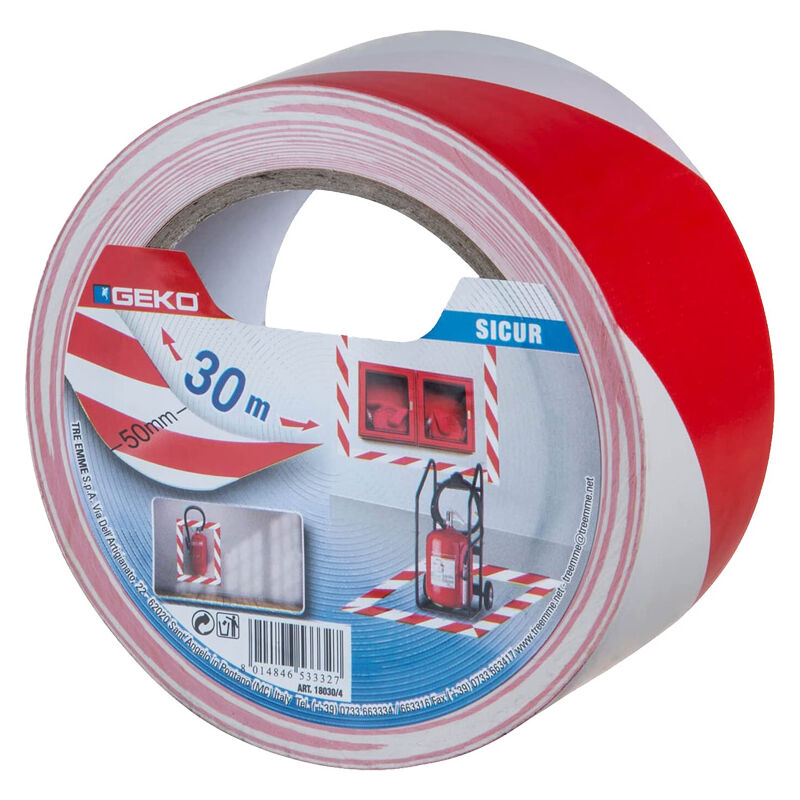 foto del prodotto geko nastro segnaletico adesivo 50 mm x 30 mt sicur bianco rosso