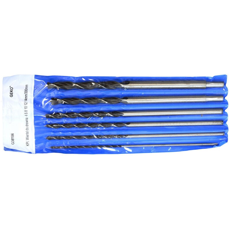 foto del prodotto geko set punte trapano 6 pz per legno elicoidali 4 14mm lunghezza 300mm