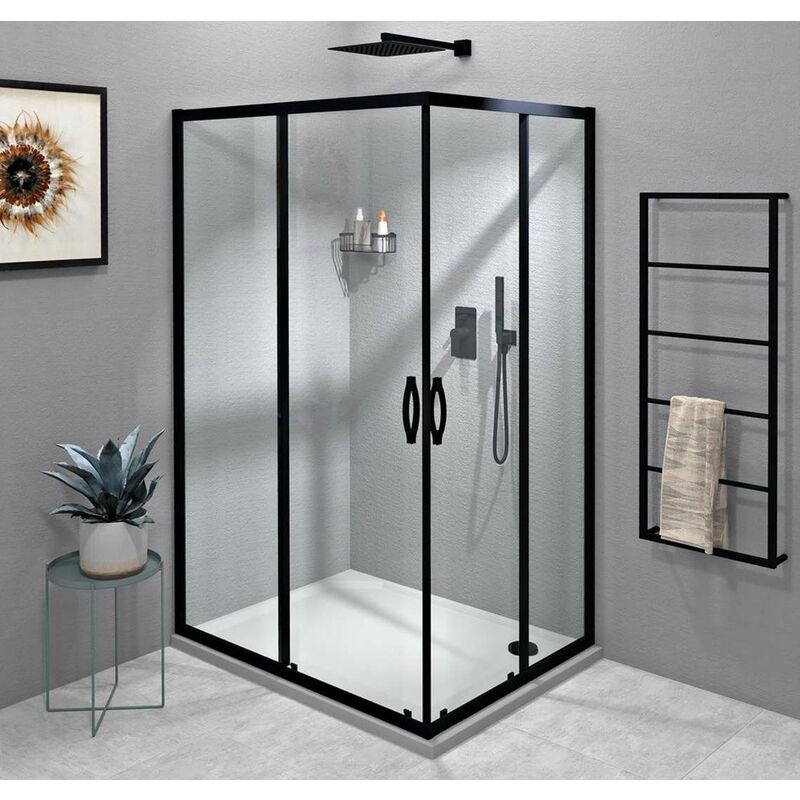 foto del prodotto gelco sigma box doccia 100x80 cm, nero opaco vetro trasparente gs2110bgs2180b