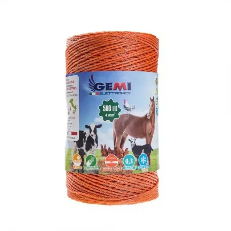 foto del prodotto gemi elettronica filo conduttore 500 mt 4 mm per recinto elettrico recinti elettrificati per animali cani mucche cavalli maiali galline