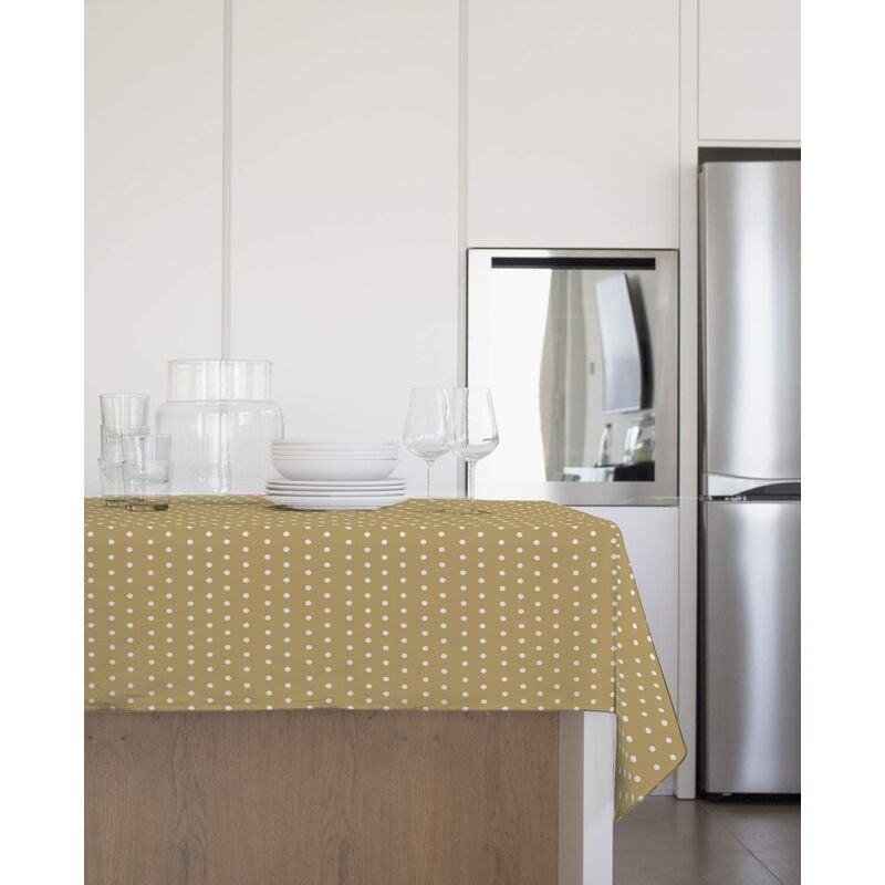 foto del prodotto gemitex - tovaglia felpata plus 140x140 cerata in pvc decoro pois tortora made in italy