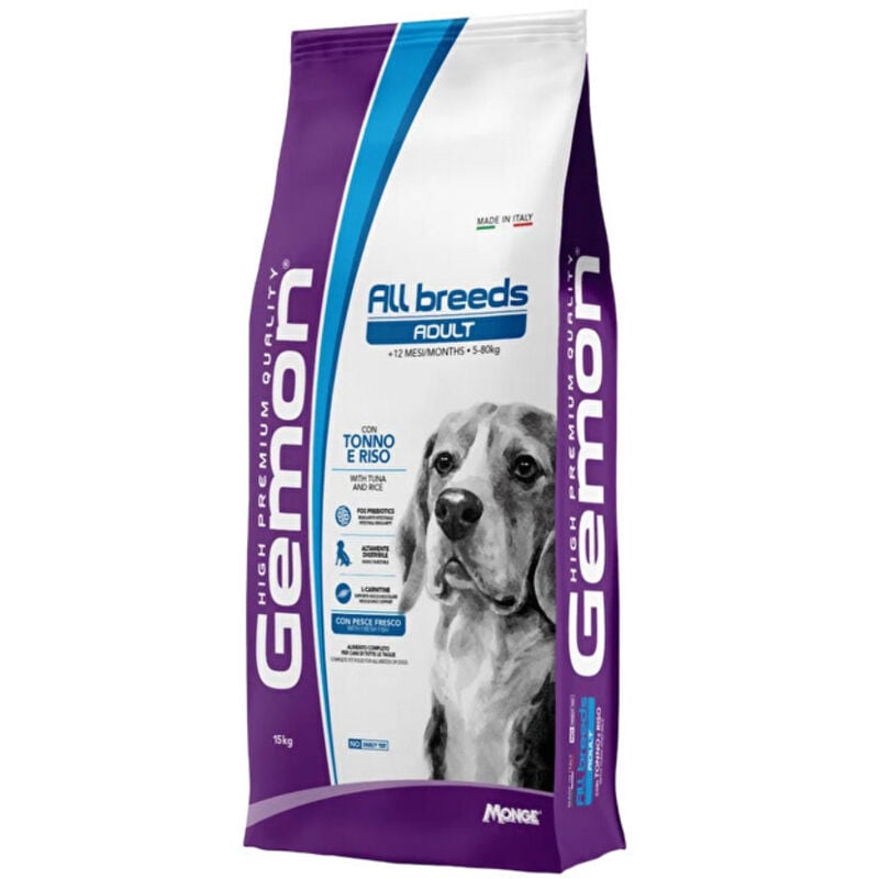 foto del prodotto gemon per cani adult all breeds con tonno e riso da 15 kg
