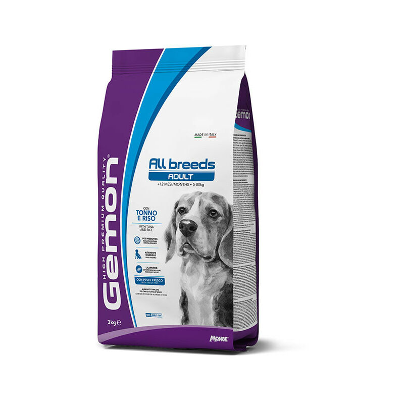 foto del prodotto gemon per cani adult all breeds con tonno e riso da 3 kg