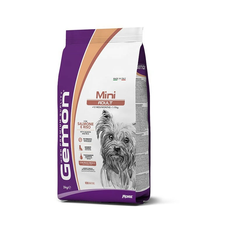 foto del prodotto gemon per cani adult mini con salmone e riso da 3 kg