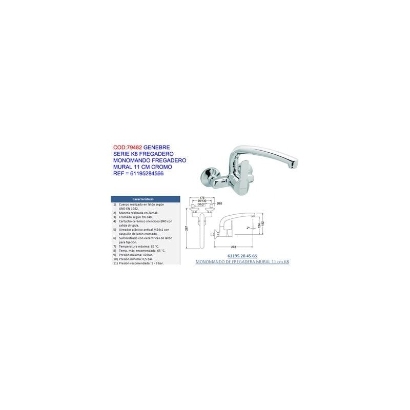 foto del prodotto genebre rubinetto lavabo monocomando a parete faucet k8 11 cm cr61195284566