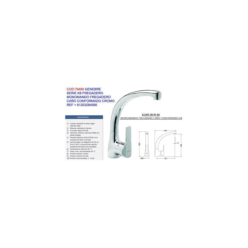 foto del prodotto genebre rubinetto lavabo monocomando k8 con sagomatura cr61203284566