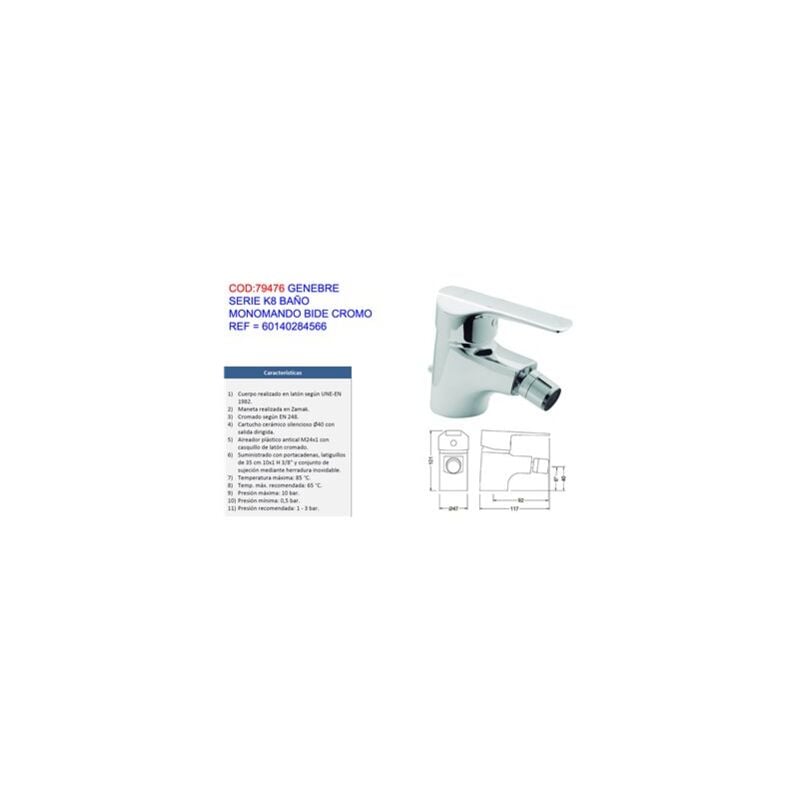 foto del prodotto genebre rubinetto per bidet monocomando serie k8 cromato