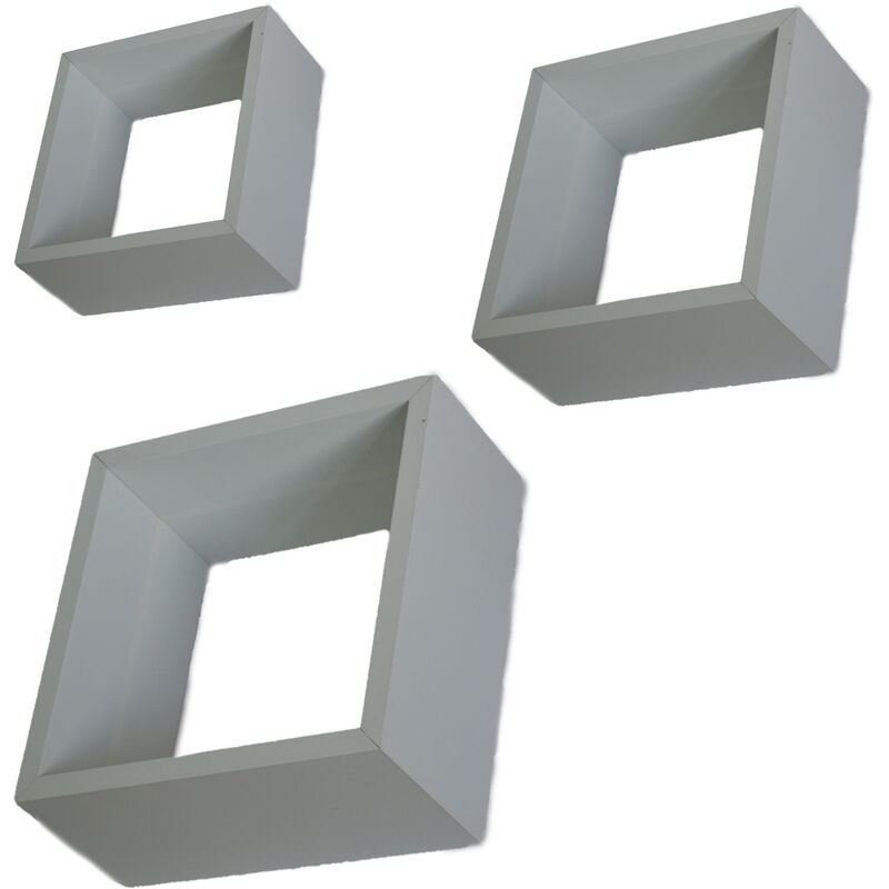 foto del prodotto general trade mensole da parete a cubo moderne 3 pz design quadrato moderno 2 ripiani bianco