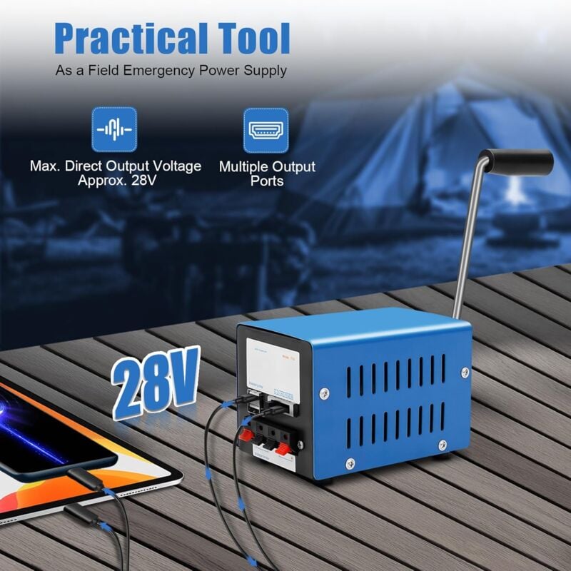 foto del prodotto generatore a manovella, usb, portatile, alimentazione manuale, caricatore di emergenza per campeggio, esterni, giardino generatori